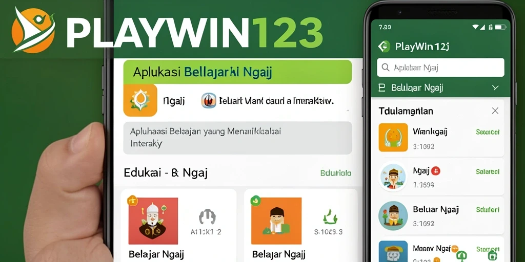 Antarmuka aplikasi PLAYWIN123 yang menarik dan mudah digunakan untuk Belajar Ngaji.