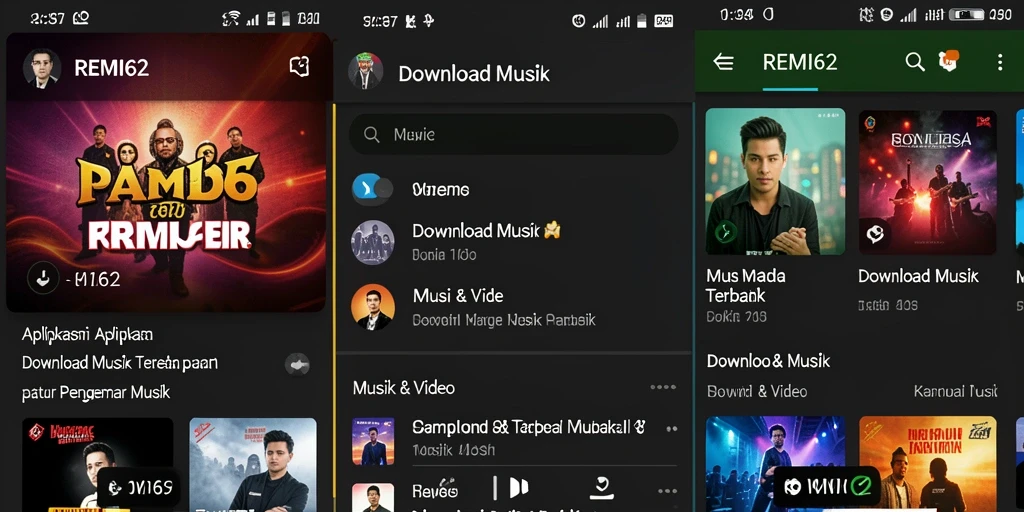 Tampilan antarmuka utama aplikasi Download Musik REMI62.
